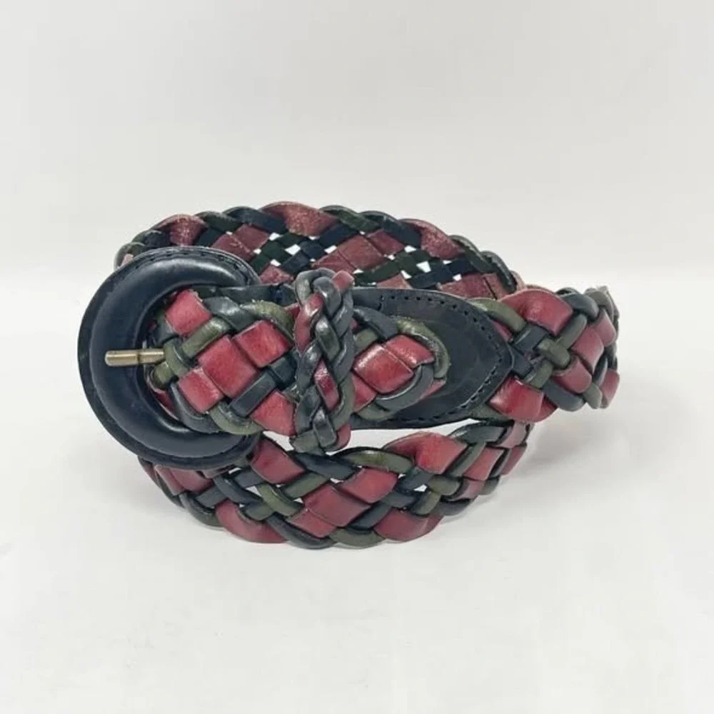 VTG Turkish Collection Braided Belt Wms Small Red Multi Leather Woven 90s Grunge
